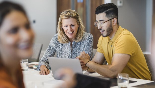 An employee engaging with their employee