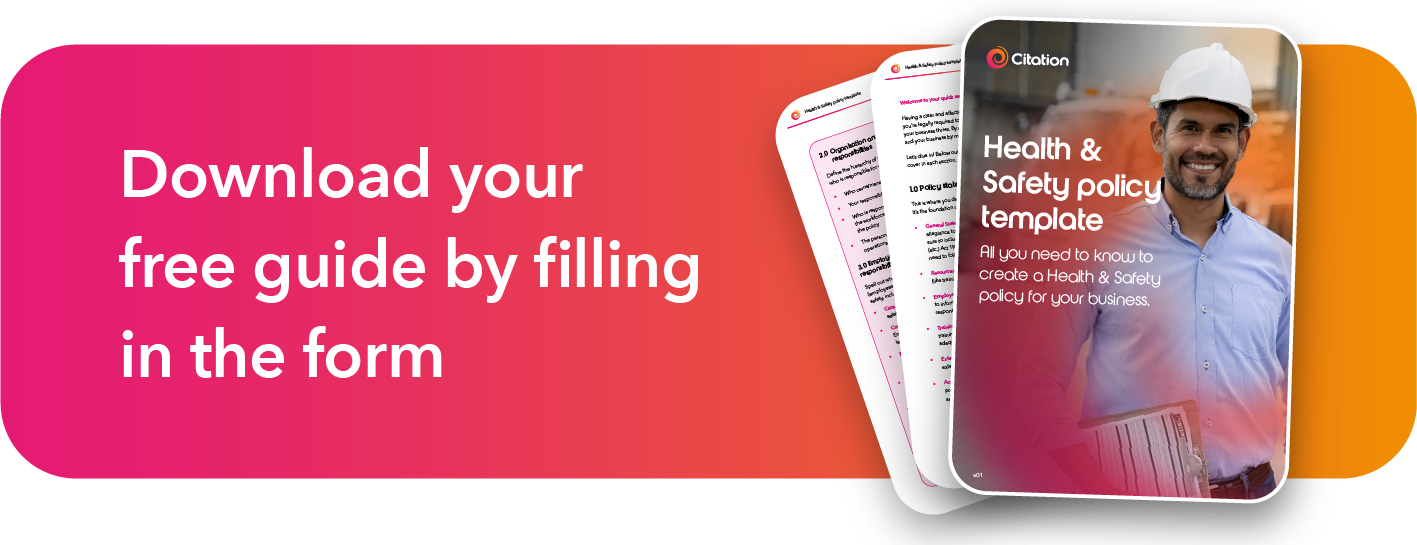 Banner for free health and safety policy template to download your free guide fill in the form