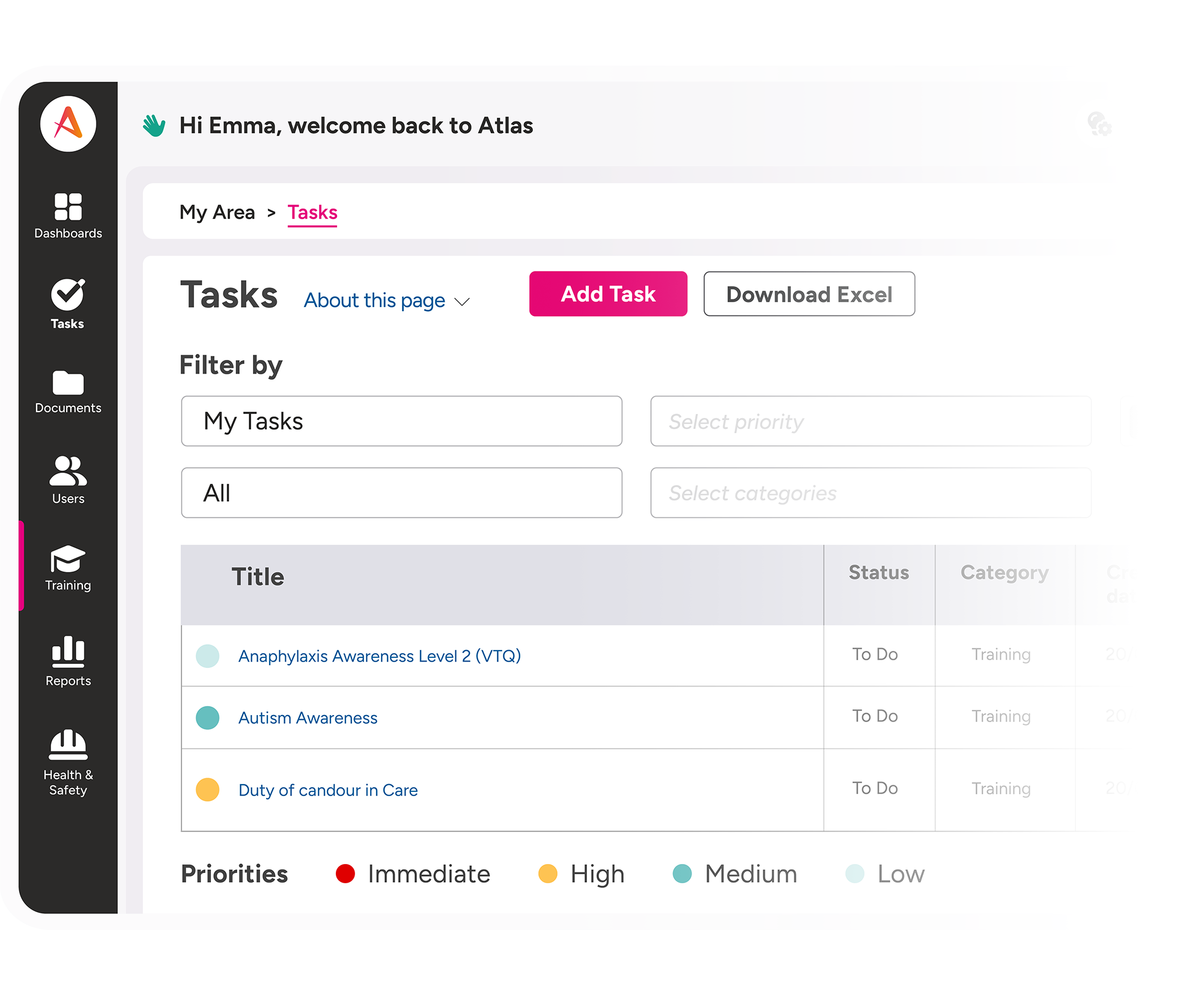 Care-specific e-learning